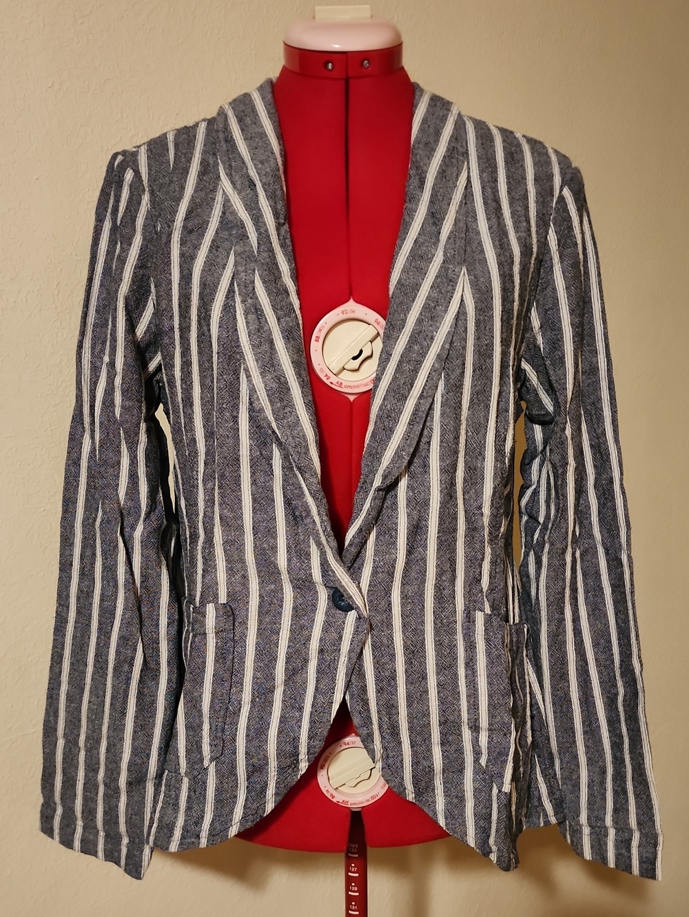 Sanctuary NWT Striped Linen Button Blazer Navy/Cream - Size M Retail $139